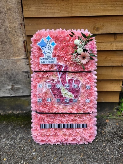 Bespoke funeral tribute ‘national lottery’ made by florist in Croydon for free delivery in all BR CR SE25 TN16 SE6 SE3 SE12 postcodes 