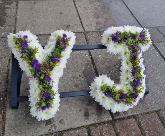 White based funeral letter with inner line made of flowers. Made by florist in Croydon, Surrey