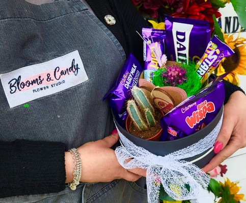 Hat box with sweets and plant made by florist in Croydon, Surrey